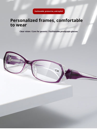 Red and clear retro full-frame reading glasses with blue light blocking lenses and a +2.00 prescription. - Image 9