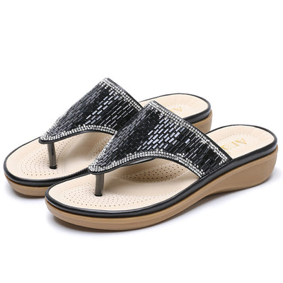 Sandalias Bohemias con Strass y Suela Plana Cómoda
