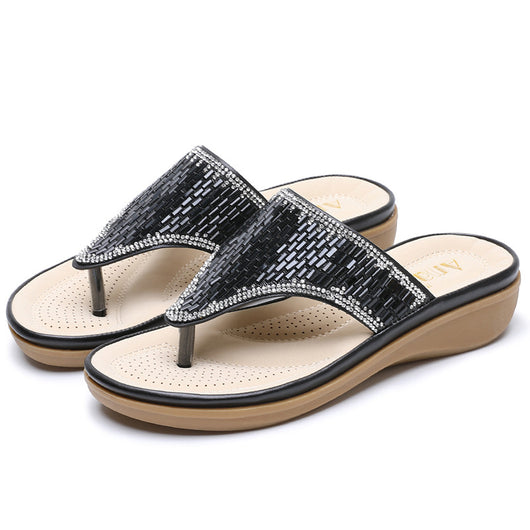 Sandalias Bohemias con Strass y Suela Plana Cómoda