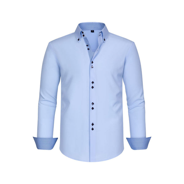Camisa Hombre Estiramiento Cuádruple con Lunares y Bloques de Color
