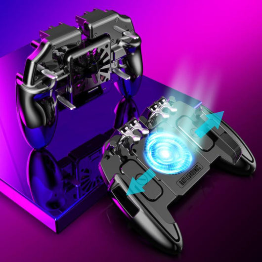 Black M11 mobile gaming controller with cooling fan and four silver trigger buttons for smartphones. - Image 4