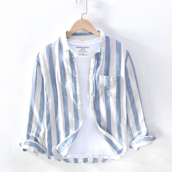 Camisa Manga Larga Estilo Hong Kong para Hombre - Tela Ligera Primavera Verano