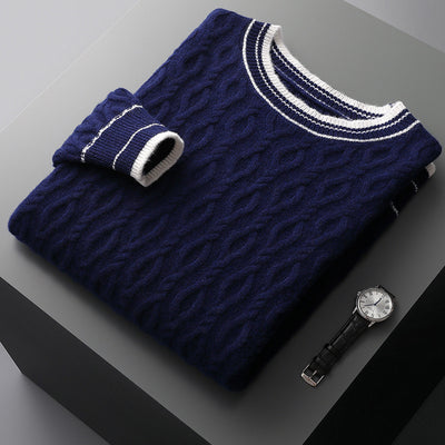 Suéter Colorblock Jacquard Grueso Cuello Redondo Hombre Otoño Invierno - Image 7
