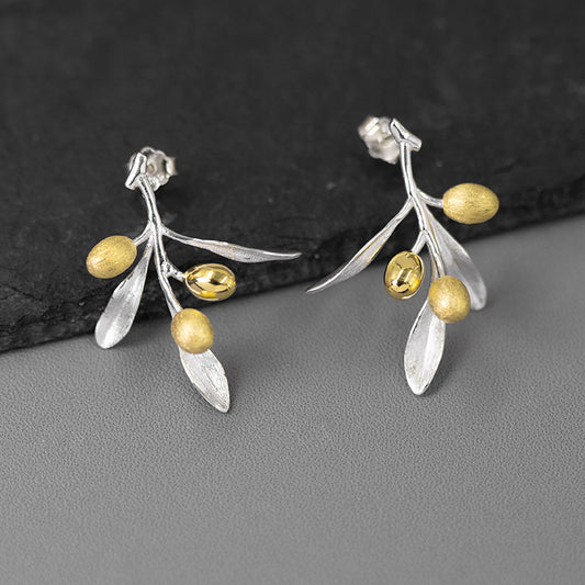 Aretes de Plata Esterlina Rama de Olivo Natural - Elegancia y Significado - Image 2