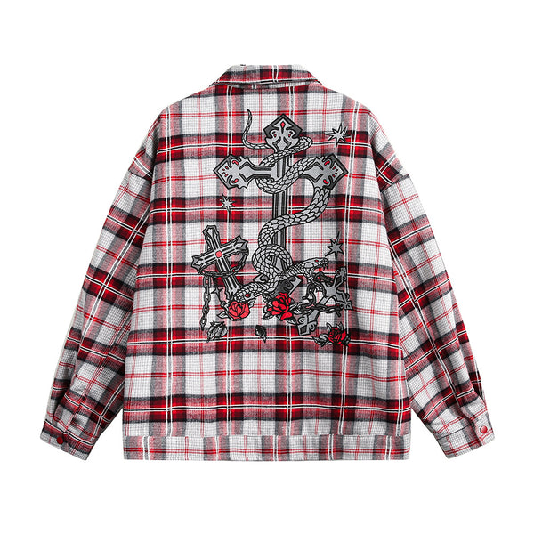 Camisa Tipo Jacket a Cuadros Holgada de Manga Larga Unisex