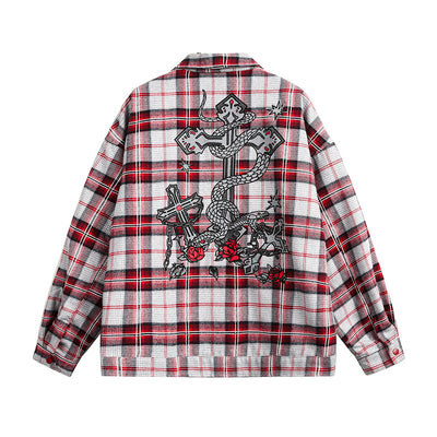 Camisa Tipo Jacket a Cuadros Holgada de Manga Larga Unisex - Image 2