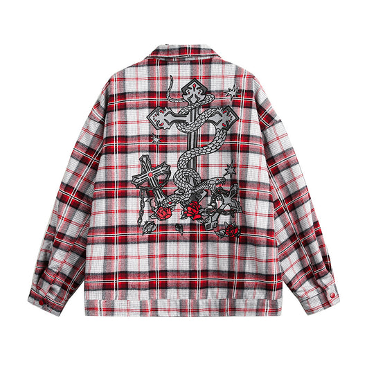 Camisa Tipo Jacket a Cuadros Holgada de Manga Larga Unisex - Image 2