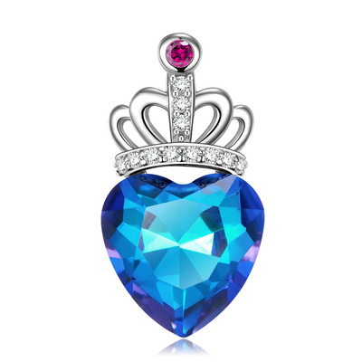 Collar Corazón Melocotón con Corona en Plata de Ley S925 y Efecto Luz Azul - Image 10