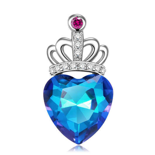 Collar Corazón Melocotón con Corona en Plata de Ley S925 y Efecto Luz Azul - Image 10