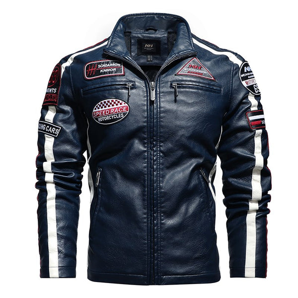 Chaqueta de Cuero Slim Fit con Bordados para Hombre