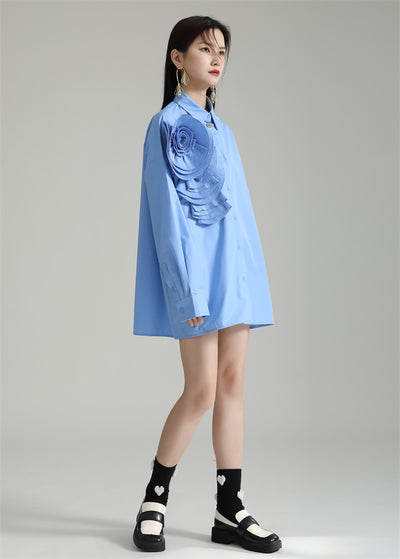 Blusa Larga con Falda Integrada - Diseño Floral 3D con Pliegues - Image 47