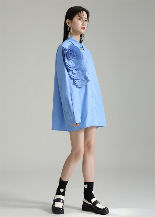 Blusa Larga con Falda Integrada - Diseño Floral 3D con Pliegues - Image 47