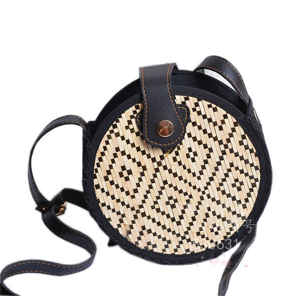 Bolsa Tejida de Bambú para Playa - Bandolera Redonda Compacta