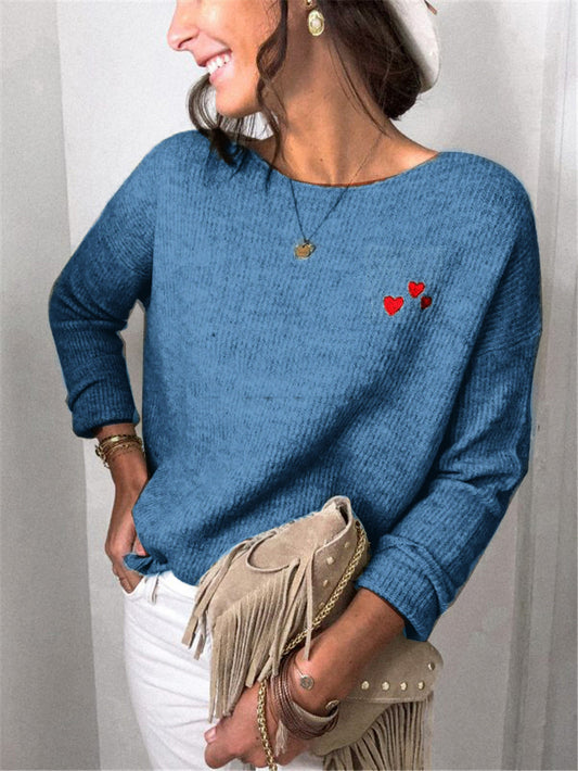 Blusa Holgada con Bordado de Amor y Mangas Largas