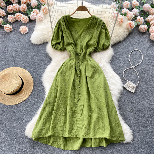 Vestido Elegante Escote V Línea A Estilo Francés