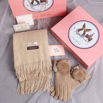 Conjunto de Cachecol e Luvas de Inverno - Caixa de Presente Perfeita para Mulheres