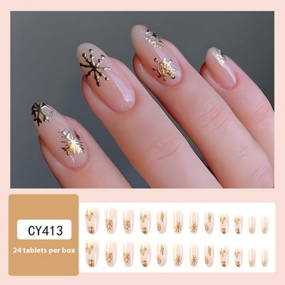 Uñas Postizas Navideñas con Diseño de Copos de Nieve y Rayas - Image 6
