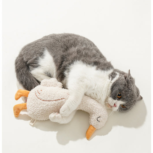 C-shaped plush fox pet toy with textured brown body, white tail tip, and embroidered face, measuring 23.5cm tall. - Image 5