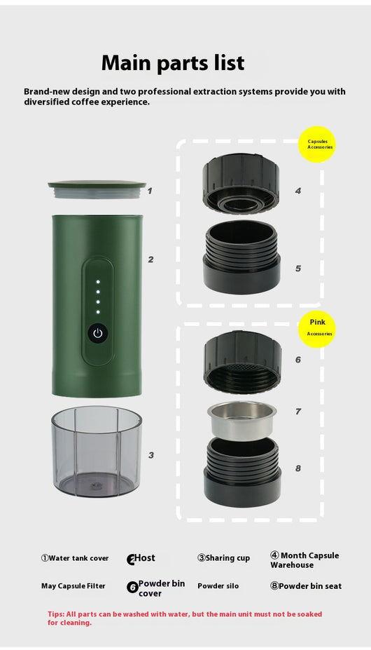 Cafetera Portátil Eléctrica para Viajes - Cápsula y Molida con Cargador para Auto - Image 28