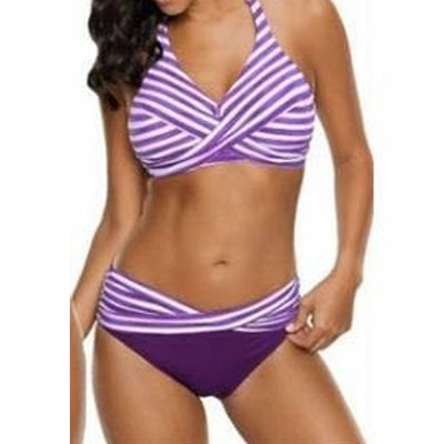 Bikini Dividido a Rayas Azul Marino para Mujer - Image 3