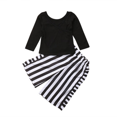 Conjunto Infantil de Moda: Playera Negra + Pantalón Rayas Ancho