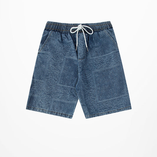 Pantalones Vaqueros Rectos Estampado Flor de Marañón - Shorts Deportivos Unisex Pierna Ancha