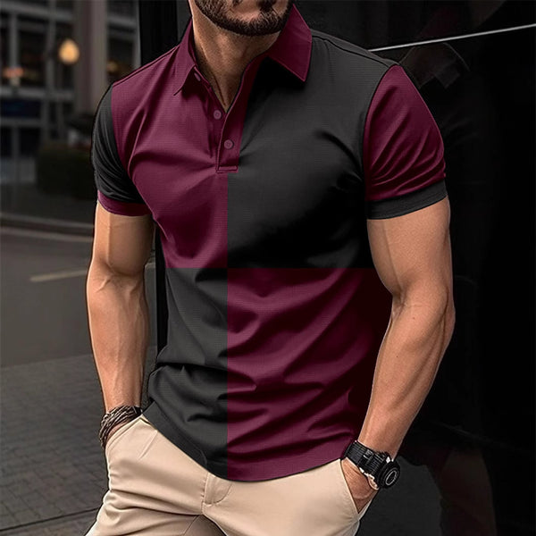 Polo Deportivo Casual Hombre con Cuello Vuelto y Costuras Bicolor