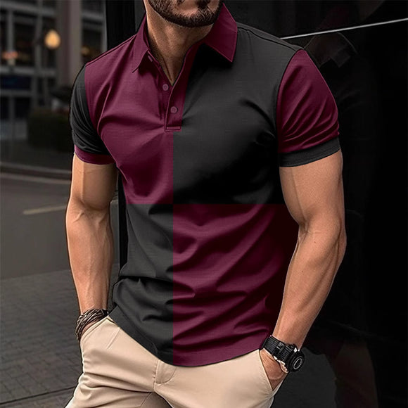 Camiseta Polo Masculina Casual com Gola Rolê e Costuras Bicolores