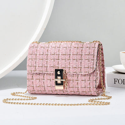 Bolsa de Hombro de Lana con Cierre Retorcido - Bolso Versátil para Mujer con Contraste en Seda Dorada - Image 9