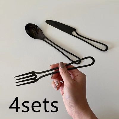 Cubiertos de Postre Estilo Minimalista Occidental en Acero Inoxidable con Diseño Geométrico Hueco - Image 12
