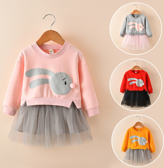 Vestido Princesa Manga Larga para Bebé Niña con Encaje y Diseño Cartoon