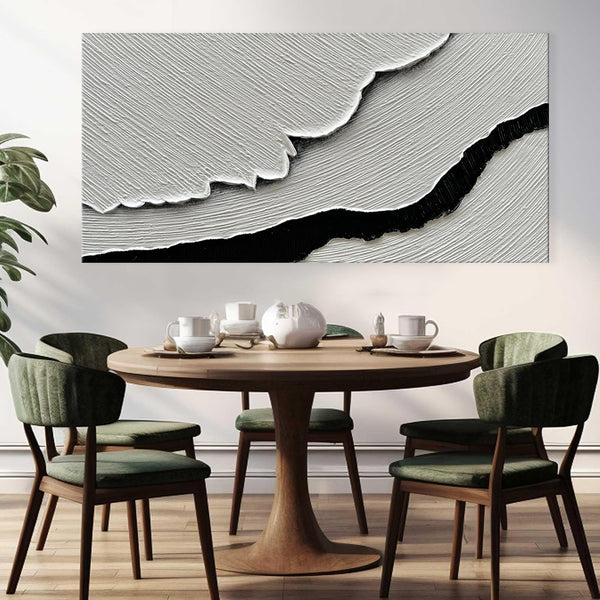 Cuadro Abstracto Olas del Mar en Blanco y Negro - Pintura al Óleo Texturizada Hecha a Mano