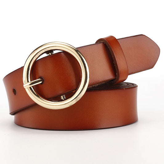 Cinturón de Cuero Ancho para Mujer con Hebilla Redonda - Estilo Casual y Versátil