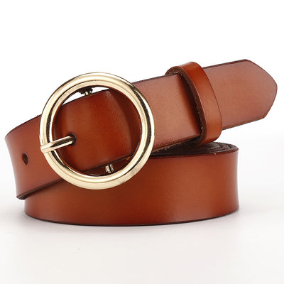 Cinturón de Cuero Ancho para Mujer con Hebilla Redonda - Estilo Casual y Versátil