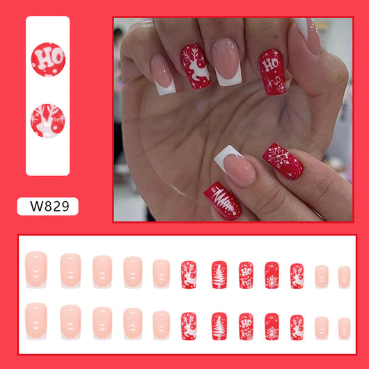 Manicura Navideña Roja con Copos de Nieve y Renos - Image 8