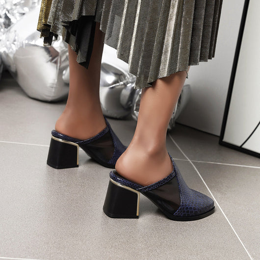 Pantuflas Mujer Talla Grande con Estampado de Serpiente y Tacón Grueso - Image 12