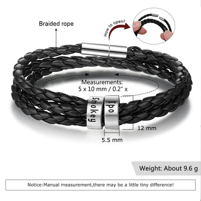 Pulsera de Cuero Trenzado Personalizada para Hombre con Nombre y Acero Inoxidable - Image 7