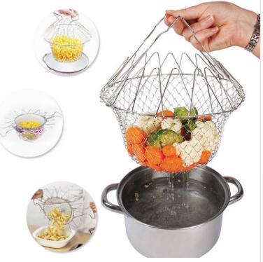Cesta Multiuso Plegable de Acero Inoxidable para Freír y Cocinar