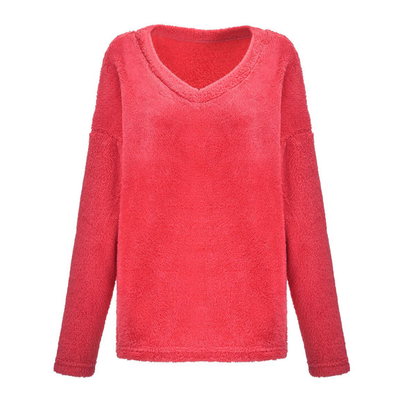 Suéter Suelto de Cuello V y Manga Larga para Mujer