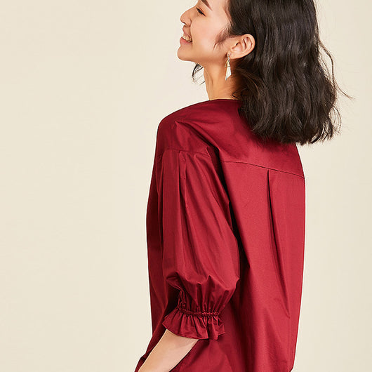 Blusa Suelta de Algodón con Mangas Acampanadas y Cuello en V - Image 3