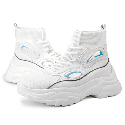 Zapatillas Deportivas Plataforma para Pareja - Tejido Volador Blanco con Suela Gruesa - Image 9