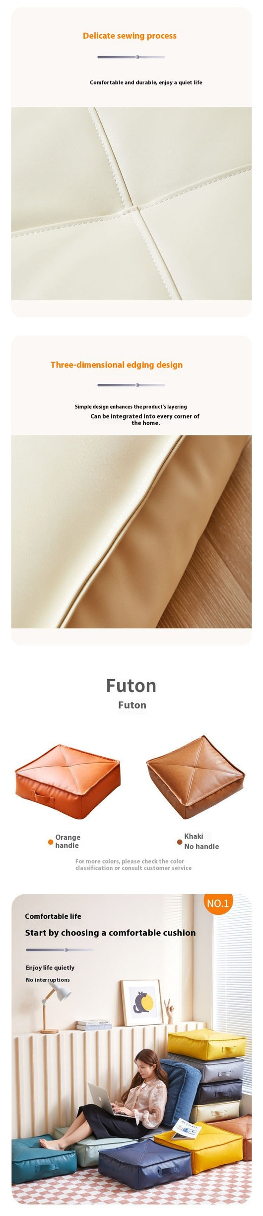 Sofá Futon Tatami de Cuero Estilo Japonés con Cojín de Piso - Image 19
