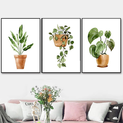 Cuadro de Plantas Tropicales en Lienzo - Arte Minimalista de Hojas Verdes