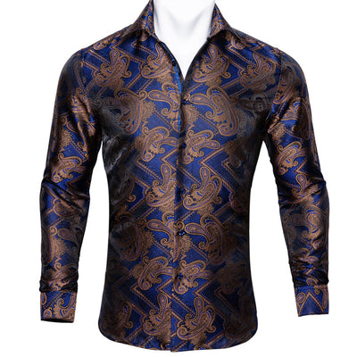 Camisa de Seda Estampado Paisley Azul Verdoso - Diseño Floral Sofisticado para Hombre - Image 26