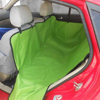 Brown waterproof car pet seat cover installed in the back seat of a red car, protecting upholstery from pets. - Image 10