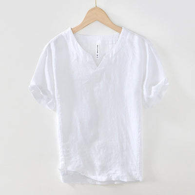 Camiseta de Lino con Cuello en V - Manga Corta Estilo Retro - Image 10