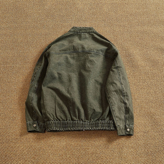 Chaqueta Bomber Retro Clásica con Cuello Tipo Snap - Lavada y Versátil - Image 12