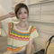 Blusa Verano Slim Fit Rayas Contraste Cuello Cuadrado Manga Corta