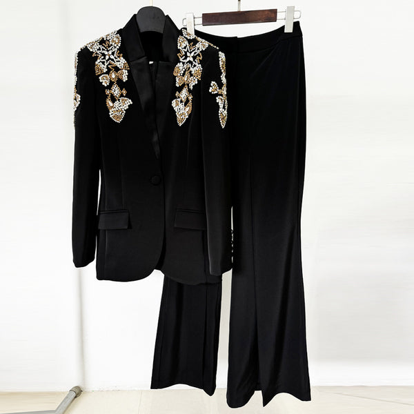 Traje Elegante con Blazer de Strass y Pantalón Dividido - Image 5