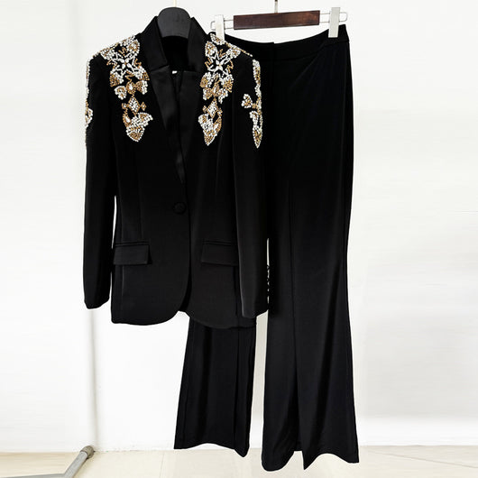 Traje Elegante con Blazer de Strass y Pantalón Dividido - Image 5